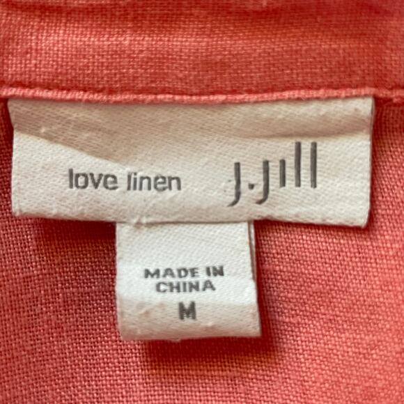 J. Jill Love Linen Coral Button Down Shirt Tunic Length MEDIUM Casual Work Wear - Picture 6 of 8